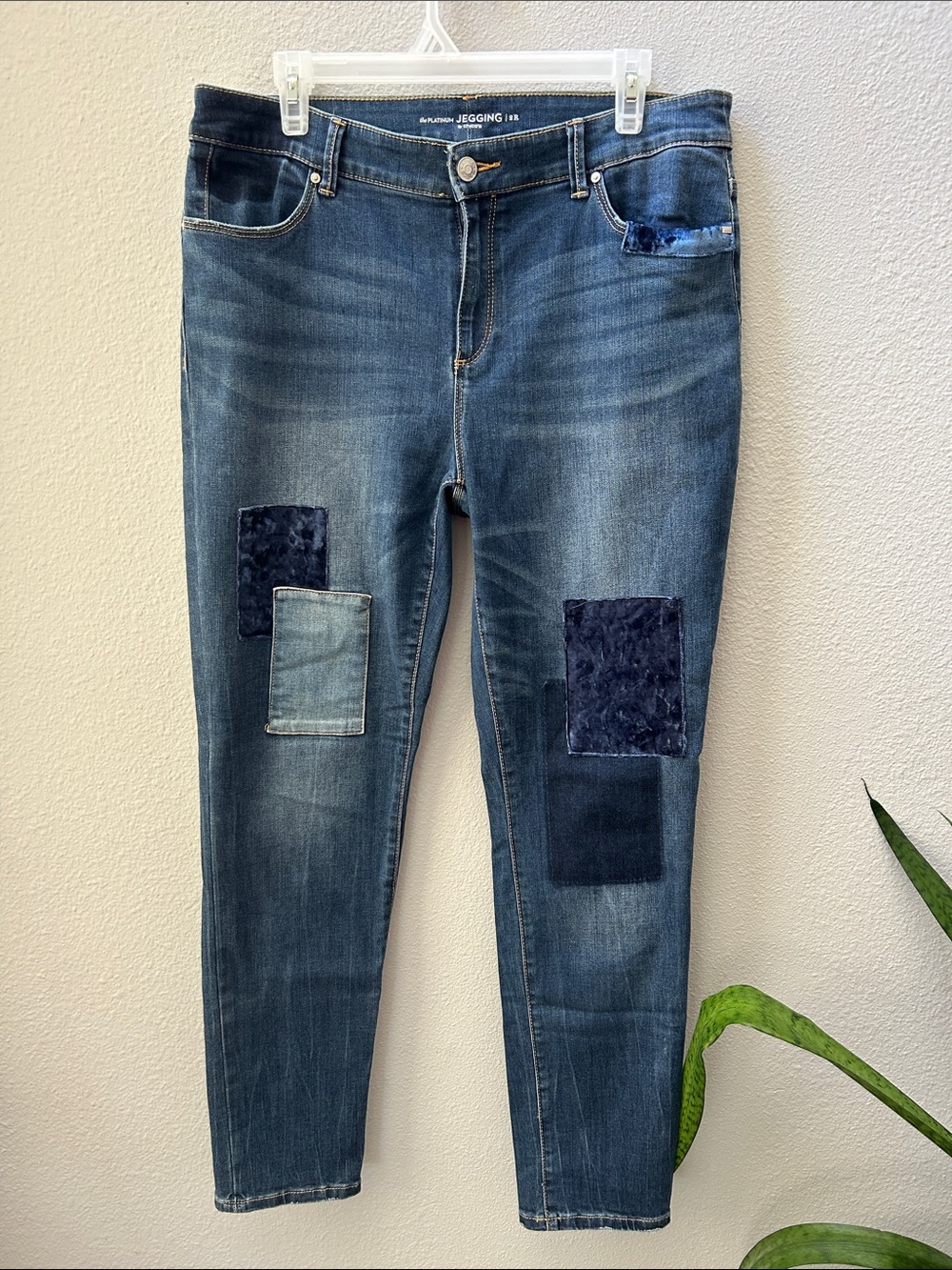 Chico's Patchwork Mid-Rise Dark Blue Jeggings 2R =12